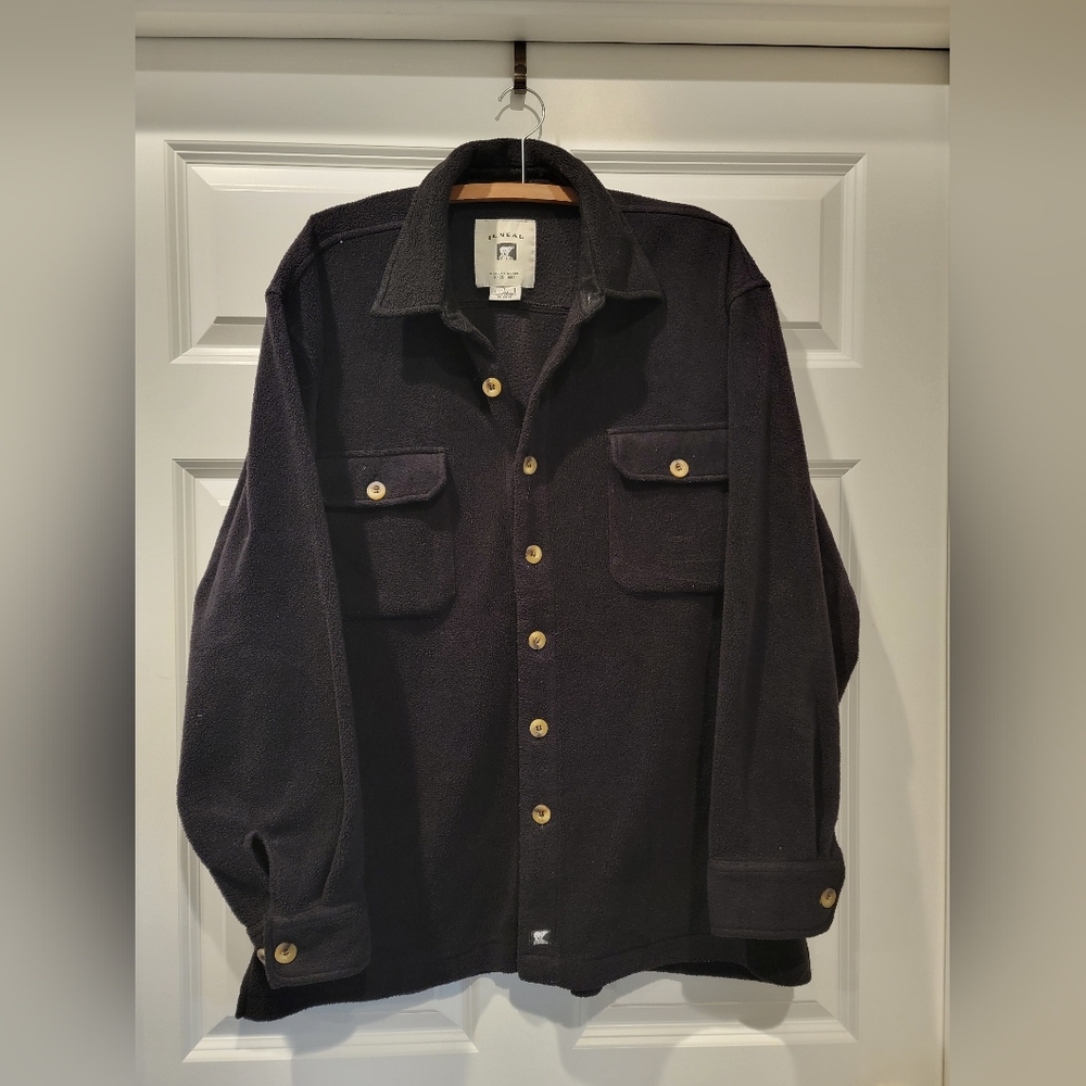 Juneau Mens Button Up Fleece Black Jacket Large